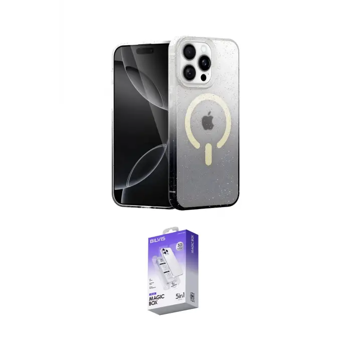 ieg™ iPhone 15 Pro Kılıf Eksen Minimal Özel Seri - Siyah Bilvis 5in1 3D Magic Cam Ekran Koruyucu
