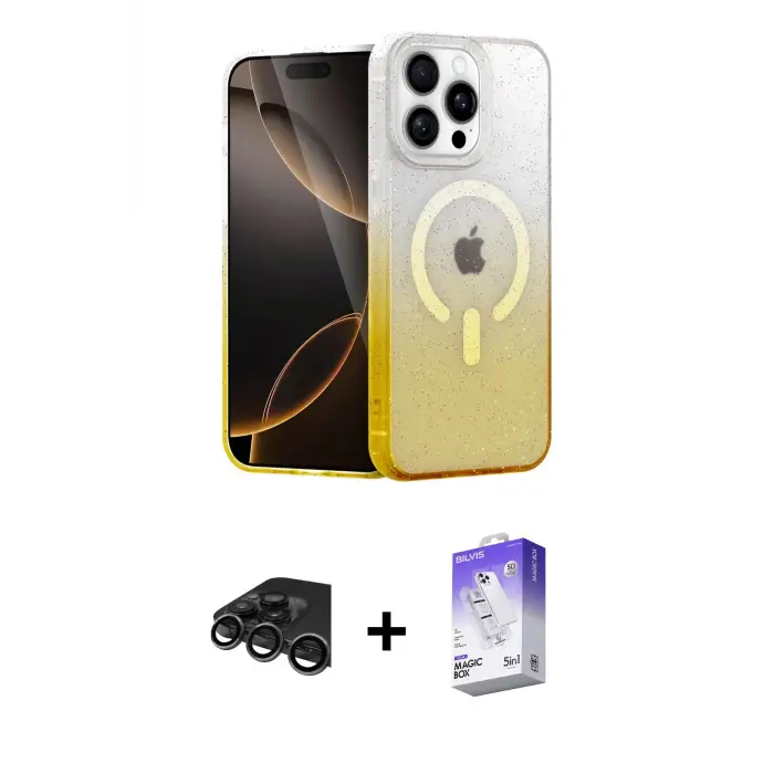 ieg™ iPhone 15 Pro Kılıf Eksen Minimal Özel Seri - Siyah Bilvis 5in1 3D Magic Cam Ekran Koruyucu + Raze Metal Kamera Lens - TMGI