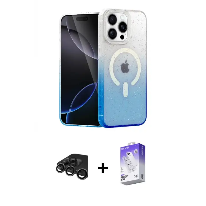 ieg™ iPhone 15 Pro Kılıf Eksen Minimal Özel Seri - Siyah Bilvis 5in1 3D Magic Cam Ekran Koruyucu + Raze Metal Kamera Lens - TMGI