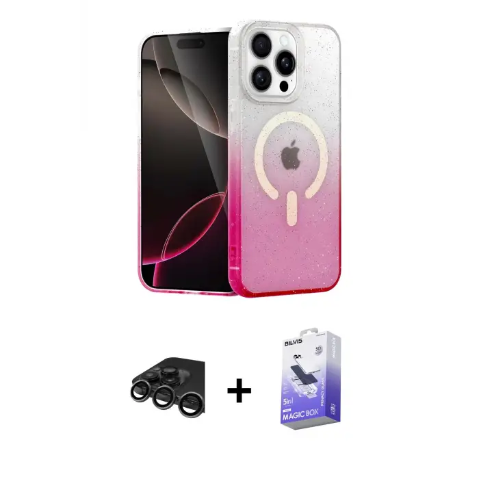 ieg™ iPhone 15 Pro Kılıf Eksen Minimal Özel Seri - Siyah Bilvis 5in1 5D Magic Hayalet Cam Ekran Koruyucu + Raze Metal Kamera Lens - TMGI