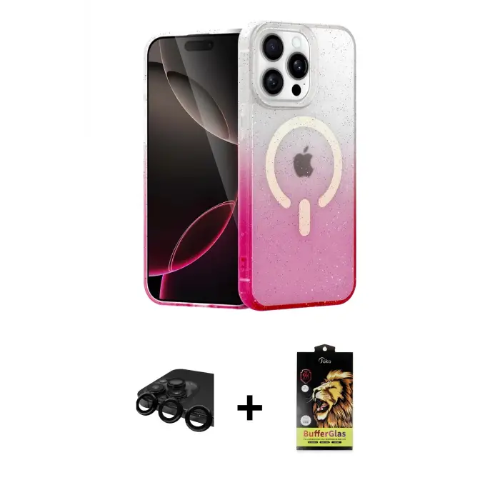 ieg™ iPhone 15 Pro Kılıf Eksen Minimal Özel Seri - Siyah Buffer Cam Ekran Koruyucu + Raze Metal Kamera Lens - SH