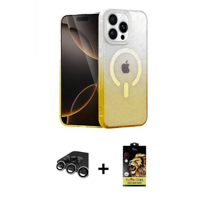 ieg™ iPhone 15 Pro Kılıf Eksen Minimal Özel Seri - Siyah Buffer Cam Ekran Koruyucu + Raze Metal Kamera Lens - GS