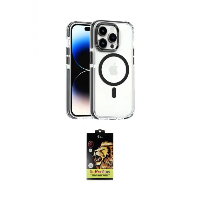 ieg™ iPhone 15 Pro Kılıf Kozmos Doku Koleksiyonu - Siyah Buffer Cam Ekran Koruyucu