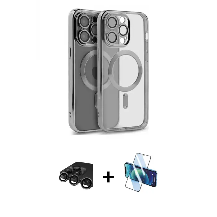 ieg™ iPhone 15 Pro Kılıf Nova Işık Özel Seri - Siyah 3D Antistatik Seramik Nano Ekran Koruyucu + Raze Metal Kamera Lens - TMGI