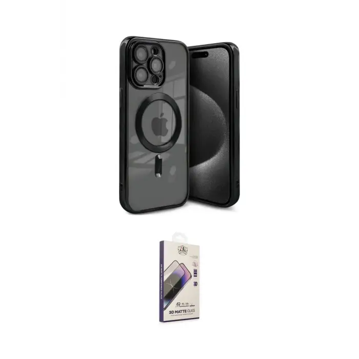 ieg™ iPhone 15 Pro Kılıf Nova Işık Özel Seri - Siyah Bilvis 3D Mat Cam Ekran Koruyucu