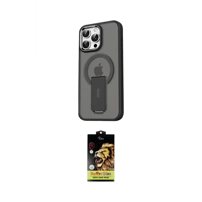 ieg™ iPhone 15 Pro Kılıf Pusula Doku Koleksiyonu - Siyah Buffer Cam Ekran Koruyucu