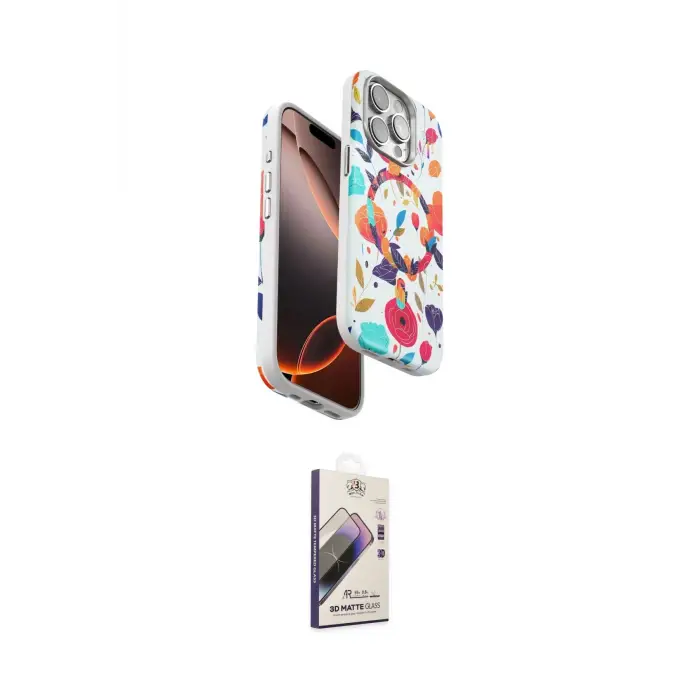 ieg™ iPhone 15 Pro Kılıf Siluet Doku - Siyah Bilvis 3D Mat Cam Ekran Koruyucu