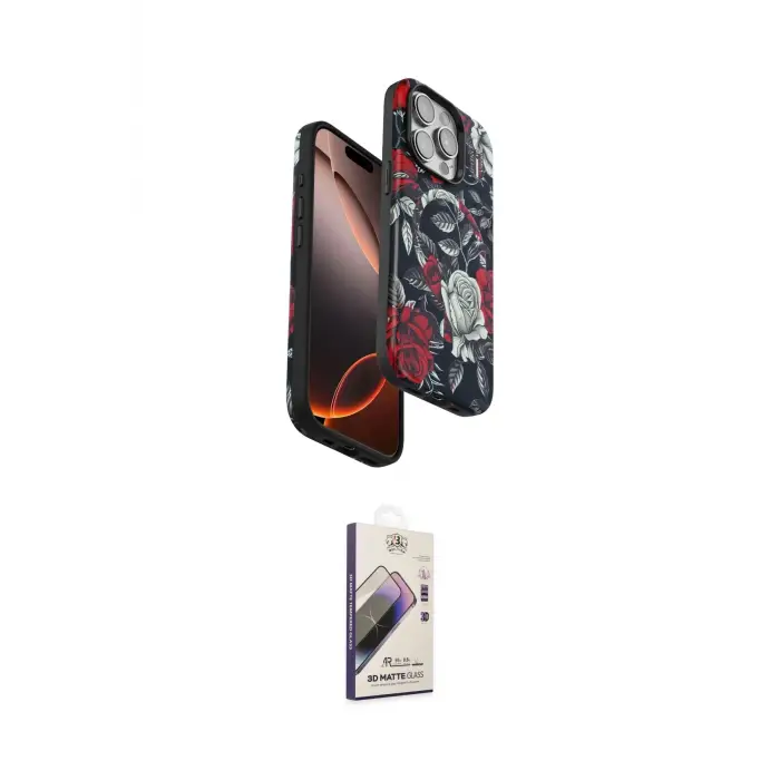 ieg™ iPhone 15 Pro Kılıf Siluet Doku - Siyah Bilvis 3D Mat Cam Ekran Koruyucu
