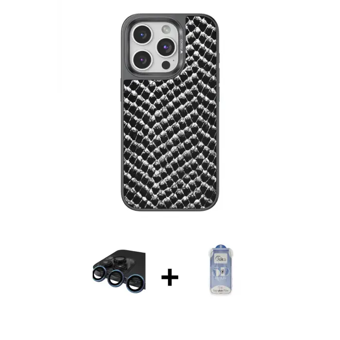 ieg™ iPhone 15 Pro Kılıf Vadi Özel Seri - Siyah Joko Magic 5D Cam + Raze Metal Kamera Lens - LT