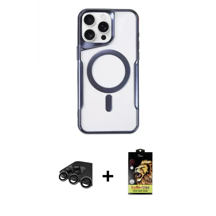 ieg™ iPhone 15 Pro Kılıf Yadigar Klasik Özel Seri - Siyah Buffer Cam Ekran Koruyucu + Raze Metal Kamera Lens - TMGI
