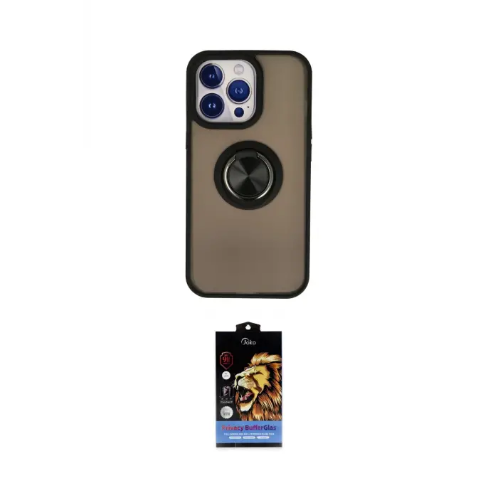 ieg™ iPhone 15 Pro Kılıf Yörünge Çizgi - Siyah Buffer Hayalet Cam Ekran Koruyucu