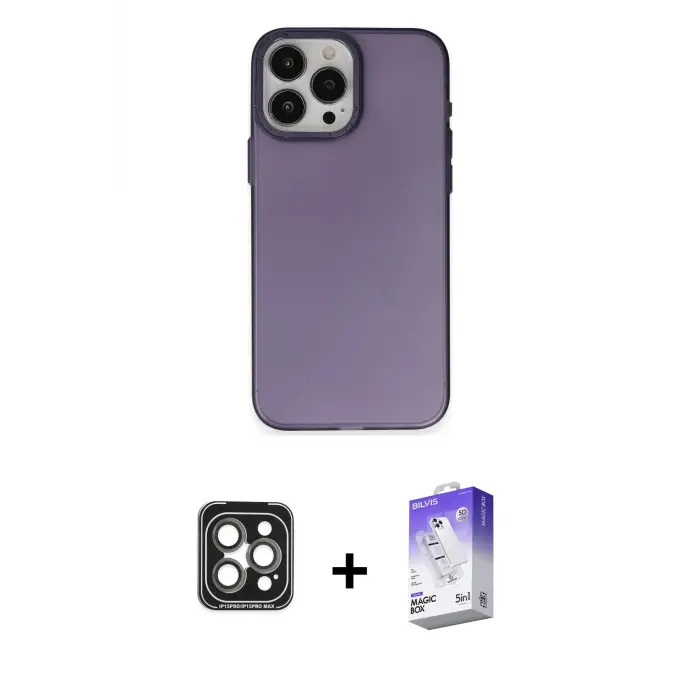 ieg™ iPhone 15 Pro Max Kılıf Ahenk Çizgi Prime - Siyah Bilvis 5in1 3D Magic Cam Ekran Koruyucu + PVD Metal Kamera Lens - GI