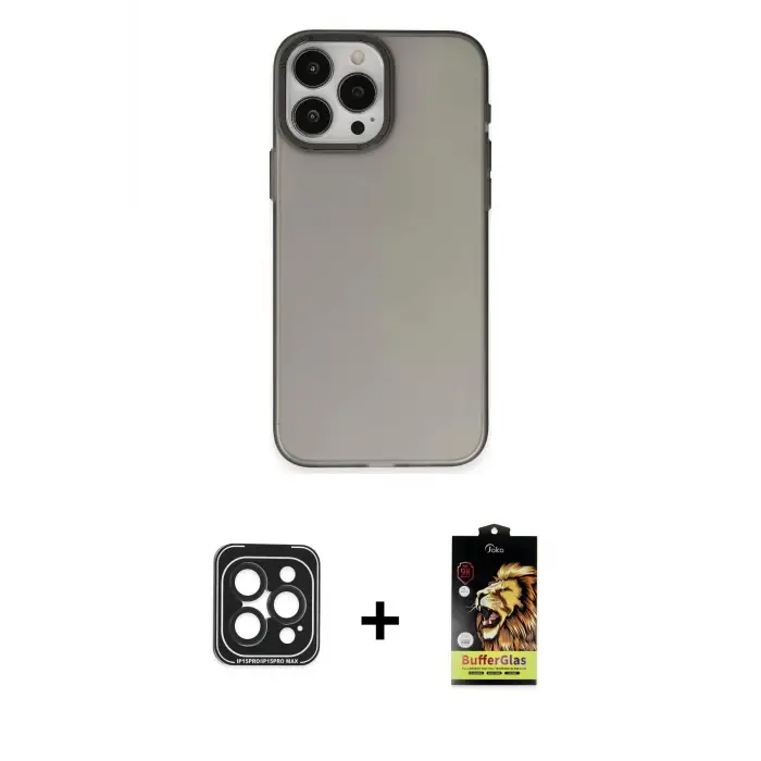 ieg™ iPhone 15 Pro Max Kılıf Ahenk Çizgi Prime - Siyah Buffer Cam Ekran Koruyucu + PVD Metal Kamera Lens - SH