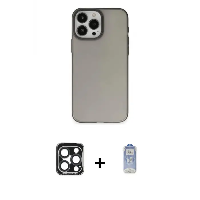 ieg™ iPhone 15 Pro Max Kılıf Ahenk Çizgi Prime - Siyah Joko Magic 5D Cam + PVD Metal Kamera Lens - LT