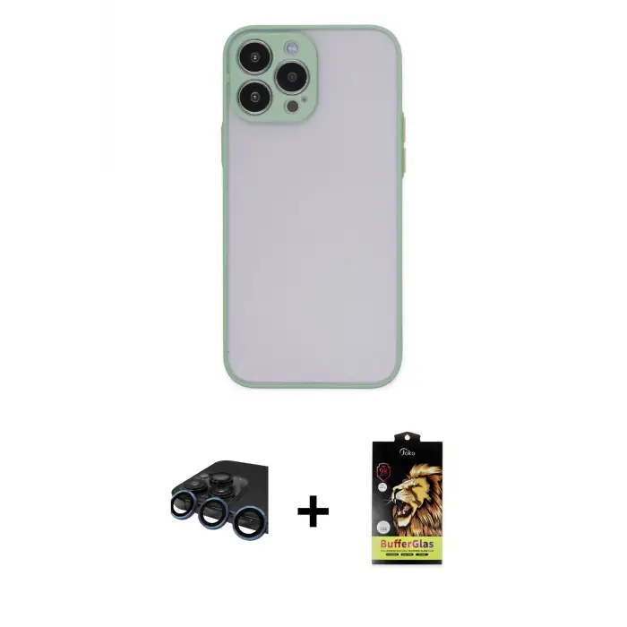 ieg™ iPhone 15 Pro Max Kılıf Ahenk Çizgi Serisi - Siyah Buffer Cam Ekran Koruyucu + Raze Metal Kamera Lens - LT