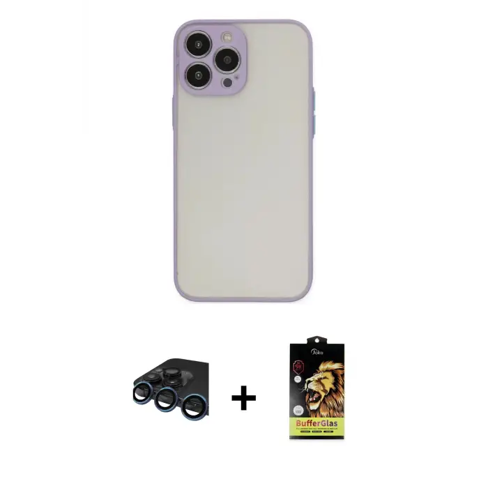 ieg™ iPhone 15 Pro Max Kılıf Ahenk Çizgi Serisi - Siyah Buffer Cam Ekran Koruyucu + Raze Metal Kamera Lens - LT