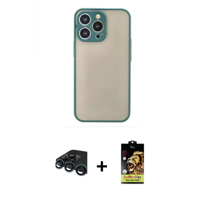 ieg™ iPhone 15 Pro Max Kılıf Ahenk Çizgi Serisi - Siyah Buffer Cam Ekran Koruyucu + Raze Metal Kamera Lens - LT
