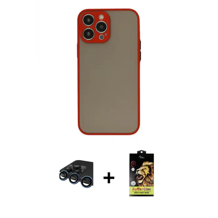 ieg™ iPhone 15 Pro Max Kılıf Ahenk Çizgi Serisi - Siyah Buffer Cam Ekran Koruyucu + Raze Metal Kamera Lens - LT