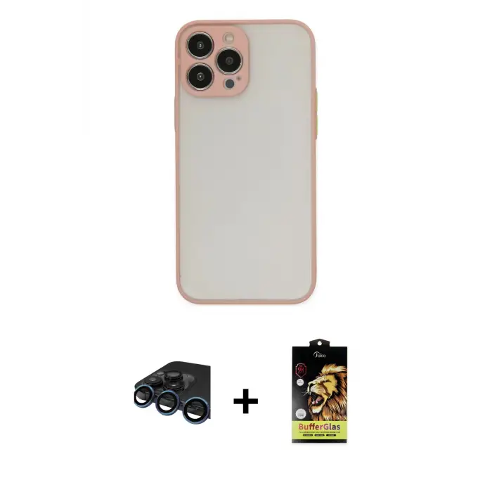 ieg™ iPhone 15 Pro Max Kılıf Ahenk Çizgi Serisi - Siyah Buffer Cam Ekran Koruyucu + Raze Metal Kamera Lens - LT