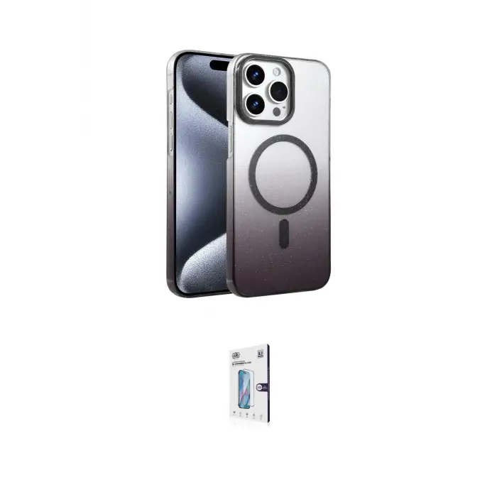 ieg™ iPhone 15 Pro Max Kılıf Ahenk Doku Özel Seri - Siyah Bilvis 0.18mm Plus Cam Ekran Koruyucu