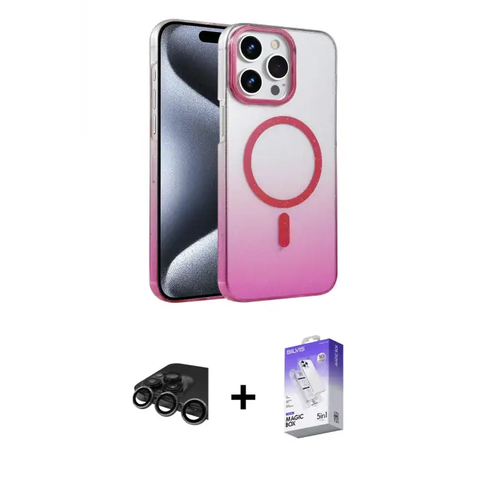 ieg™ iPhone 15 Pro Max Kılıf Ahenk Doku Özel Seri - Siyah Bilvis 5in1 3D Magic Cam Ekran Koruyucu + Raze Metal Kamera Lens - TMGI
