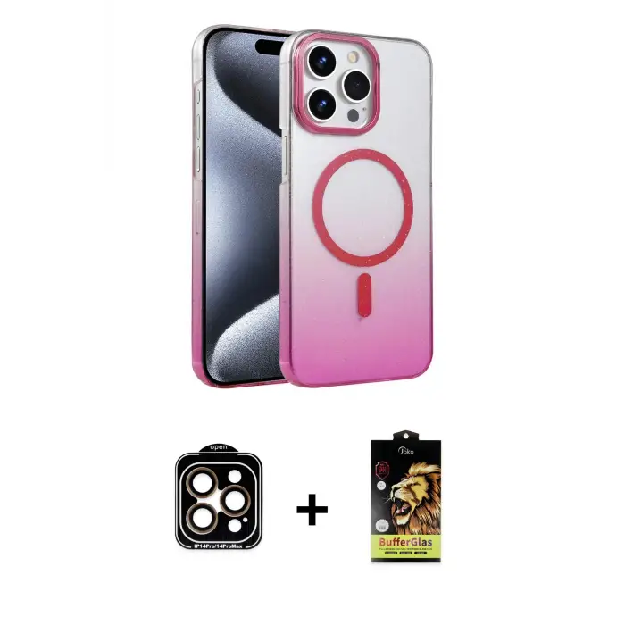 ieg™ iPhone 15 Pro Max Kılıf Ahenk Doku Özel Seri - Siyah Buffer Cam Ekran Koruyucu + PVD Metal Kamera Lens - TU