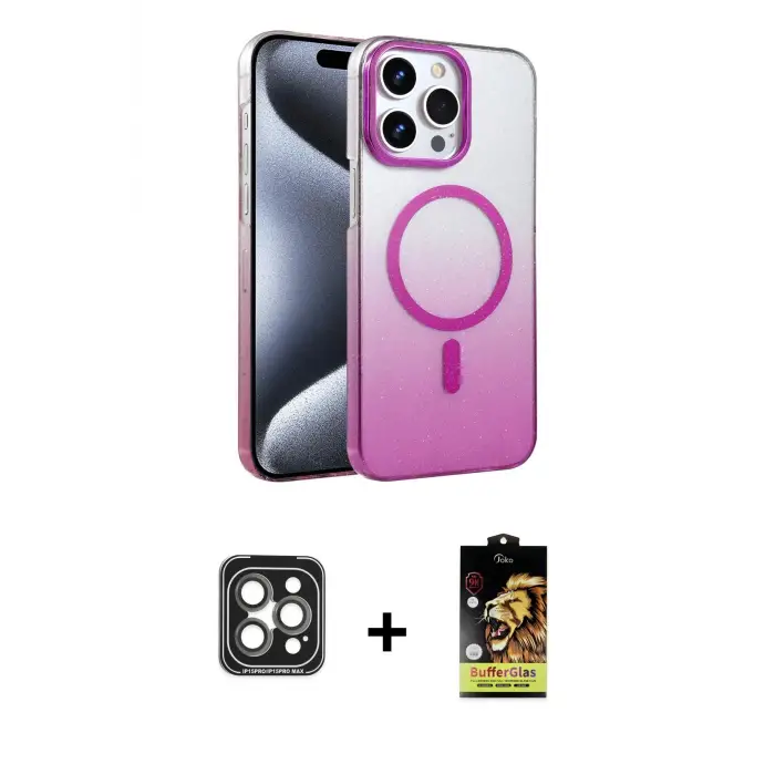 ieg™ iPhone 15 Pro Max Kılıf Ahenk Doku Özel Seri - Siyah Buffer Cam Ekran Koruyucu + PVD Metal Kamera Lens - GI