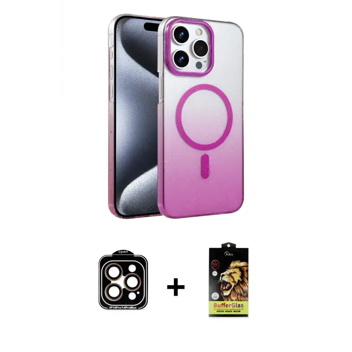 ieg™ iPhone 15 Pro Max Kılıf Ahenk Doku Özel Seri - Siyah Buffer Cam Ekran Koruyucu + PVD Metal Kamera Lens - TU