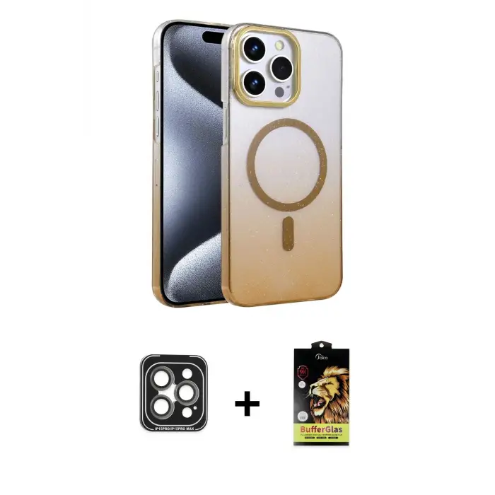 ieg™ iPhone 15 Pro Max Kılıf Ahenk Doku Özel Seri - Siyah Buffer Cam Ekran Koruyucu + PVD Metal Kamera Lens - GI
