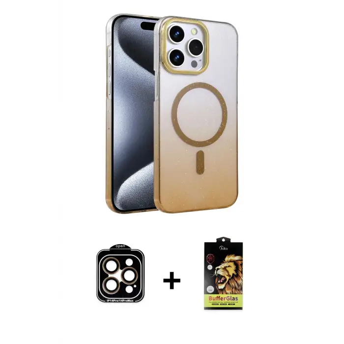 ieg™ iPhone 15 Pro Max Kılıf Ahenk Doku Özel Seri - Siyah Buffer Cam Ekran Koruyucu + PVD Metal Kamera Lens - TU