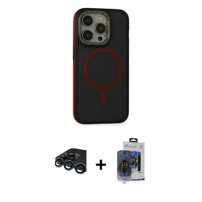 ieg™ iPhone 15 Pro Max Kılıf Ahenk Form Serisi - Siyah Vanessa Magic Cam + Raze Metal Kamera Lens - LT