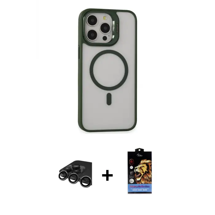 ieg™ iPhone 15 Pro Max Kılıf Ahenk Klasik Özel Seri - Siyah Buffer Hayalet Cam Ekran Koruyucu + Raze Metal Kamera Lens - TMGI