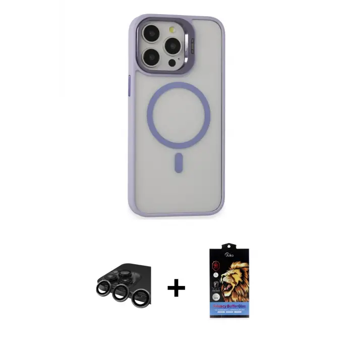 ieg™ iPhone 15 Pro Max Kılıf Ahenk Klasik Özel Seri - Siyah Buffer Hayalet Cam Ekran Koruyucu + Raze Metal Kamera Lens - TMGI