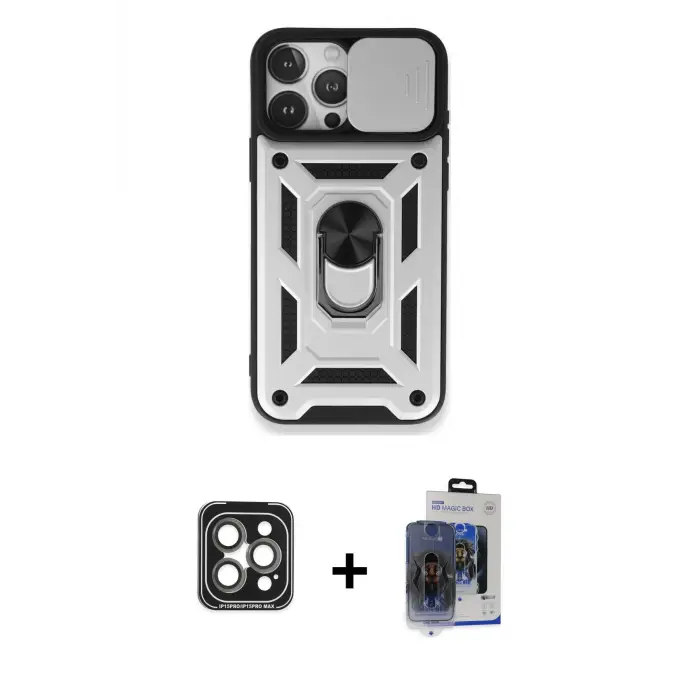 ieg™ iPhone 15 Pro Max Kılıf Ahenk Klasik - Siyah Vanessa Magic Cam + PVD Metal Kamera Lens - GI