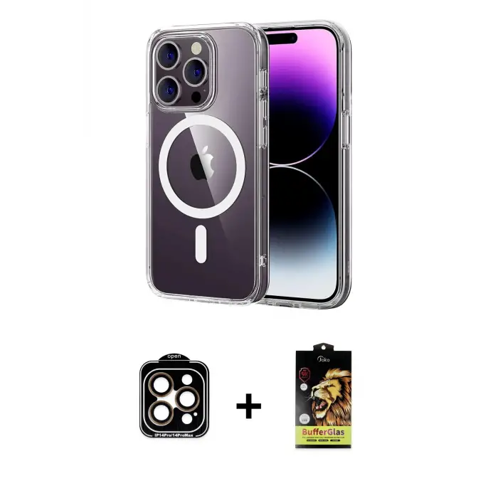 ieg™ iPhone 15 Pro Max Kılıf Ahenk Minimal Serisi - Siyah Buffer Cam Ekran Koruyucu + PVD Metal Kamera Lens - TU