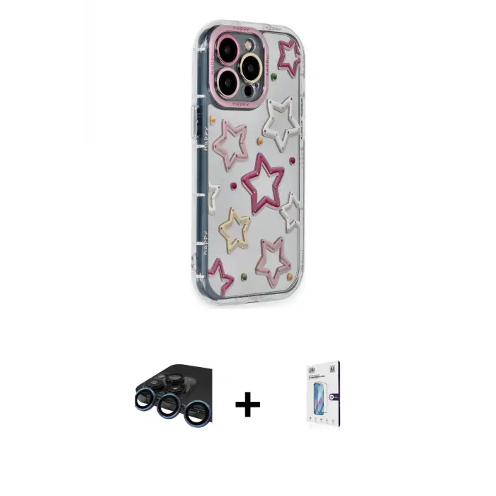 ieg™ iPhone 15 Pro Max Kılıf Ahenk Modern Serisi - Siyah Bilvis 0.18mm Plus Cam Ekran Koruyucu + Raze Metal Kamera Lens - LT