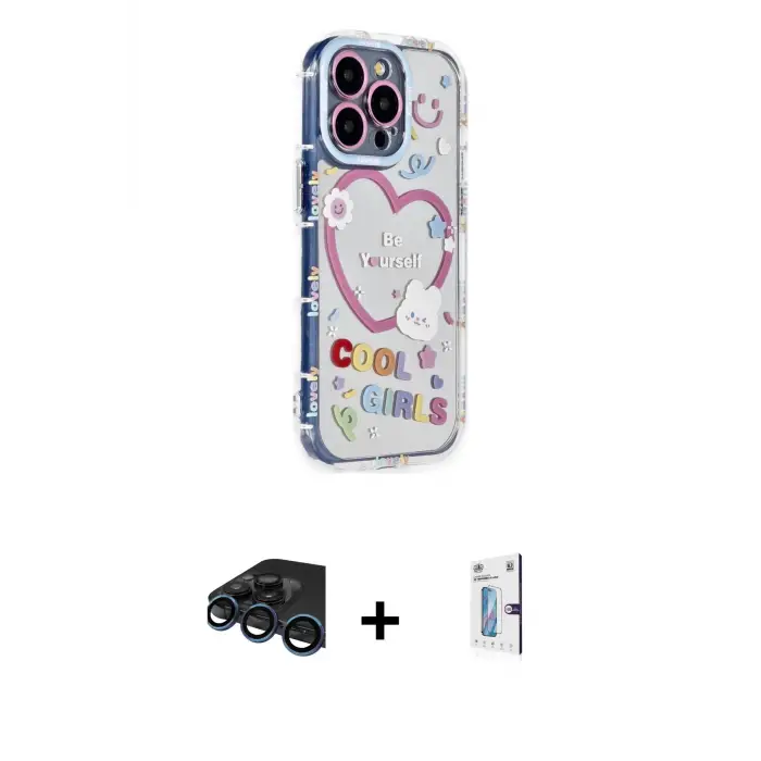 ieg™ iPhone 15 Pro Max Kılıf Ahenk Modern Serisi - Siyah Bilvis 0.18mm Plus Cam Ekran Koruyucu + Raze Metal Kamera Lens - LT