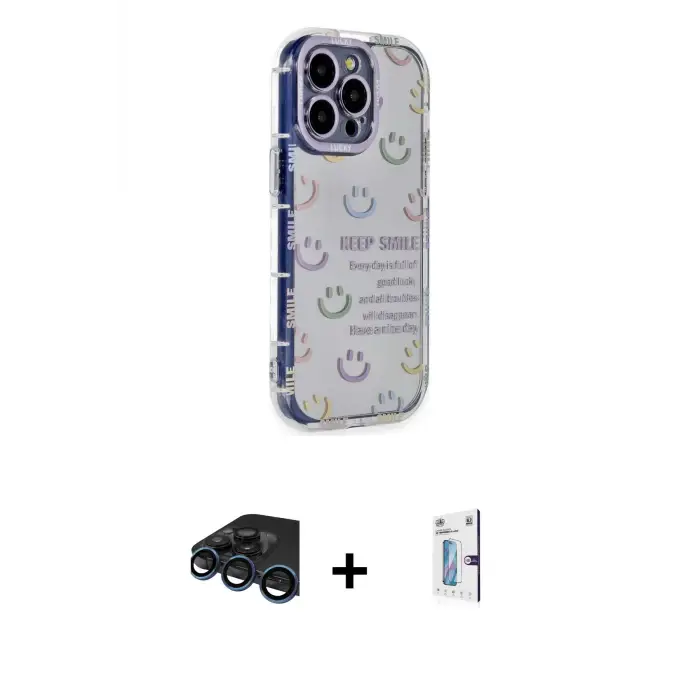 ieg™ iPhone 15 Pro Max Kılıf Ahenk Modern Serisi - Siyah Bilvis 0.18mm Plus Cam Ekran Koruyucu + Raze Metal Kamera Lens - LT