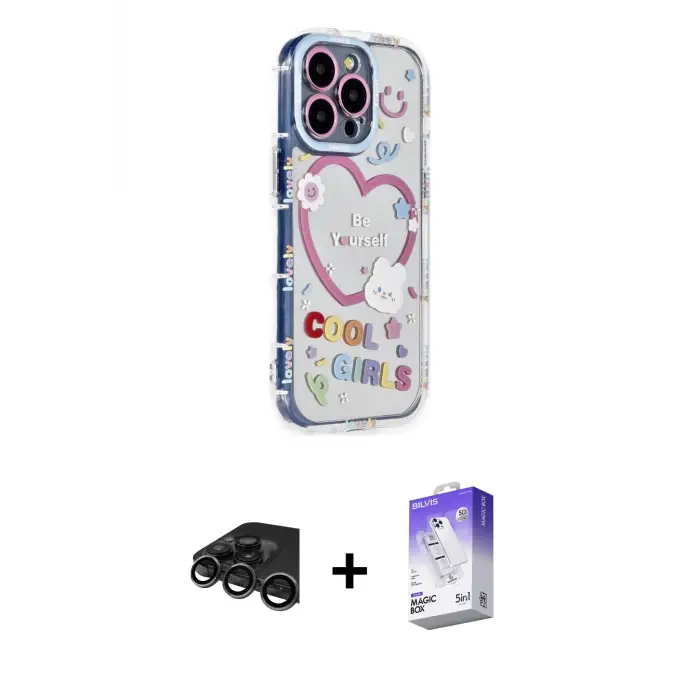 ieg™ iPhone 15 Pro Max Kılıf Ahenk Modern Serisi - Siyah Bilvis 5in1 3D Magic Cam Ekran Koruyucu + Raze Metal Kamera Lens - TMGI