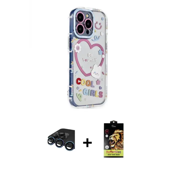 ieg™ iPhone 15 Pro Max Kılıf Ahenk Modern Serisi - Siyah Buffer Cam Ekran Koruyucu + Raze Metal Kamera Lens - LT