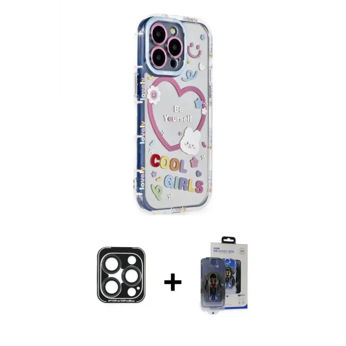 ieg™ iPhone 15 Pro Max Kılıf Ahenk Modern Serisi - Siyah Vanessa Magic Cam + PVD Metal Kamera Lens - LT
