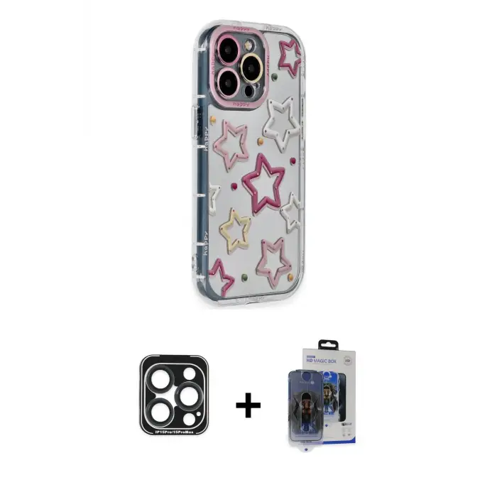 ieg™ iPhone 15 Pro Max Kılıf Ahenk Modern Serisi - Siyah Vanessa Magic Cam + PVD Metal Kamera Lens - LT