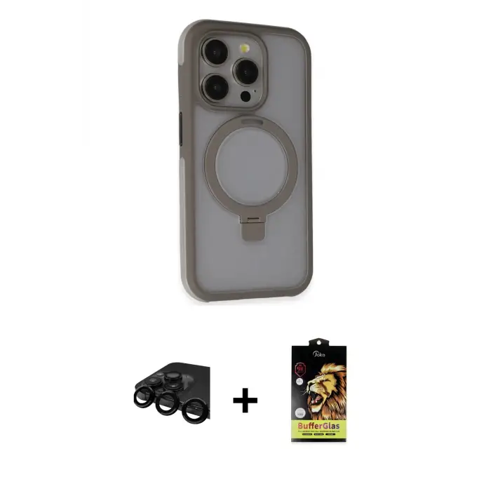 ieg™ iPhone 15 Pro Max Kılıf Ahenk Yansıma Özel Seri - Siyah Buffer Cam Ekran Koruyucu + Raze Metal Kamera Lens - SH