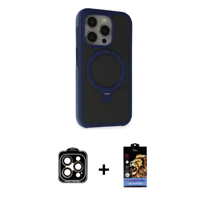 ieg™ iPhone 15 Pro Max Kılıf Ahenk Yansıma Özel Seri - Siyah Buffer Hayalet Cam Ekran Koruyucu + PVD Metal Kamera Lens - TU