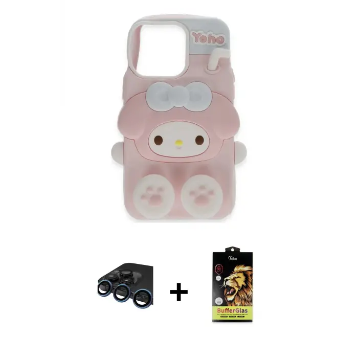 ieg™ iPhone 15 Pro Max Kılıf Akış Yansıma - Siyah Buffer Cam Ekran Koruyucu + Raze Metal Kamera Lens - LT
