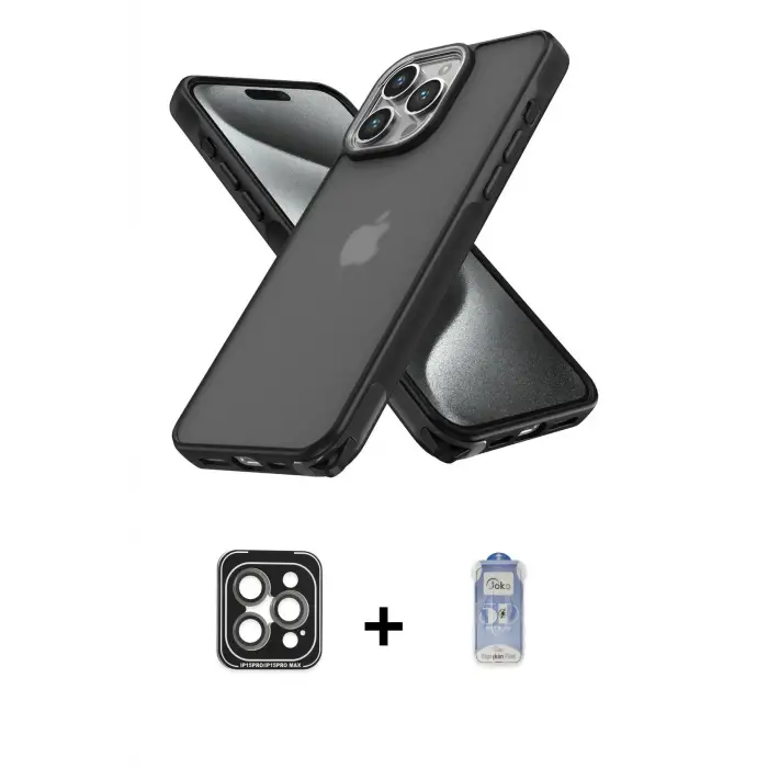 ieg™ iPhone 15 Pro Max Kılıf Atlas Form - Siyah Joko Magic 5D Cam + PVD Metal Kamera Lens - GI