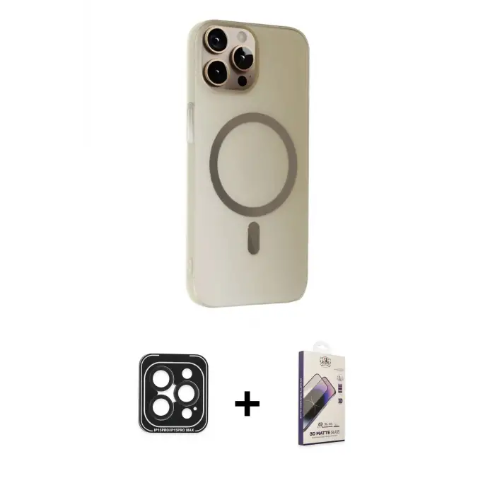 ieg™ iPhone 15 Pro Max Kılıf Çekirdek Modern Prime - Siyah Bilvis 3D Mat Cam Ekran Koruyucu + PVD Metal Kamera Lens - SH