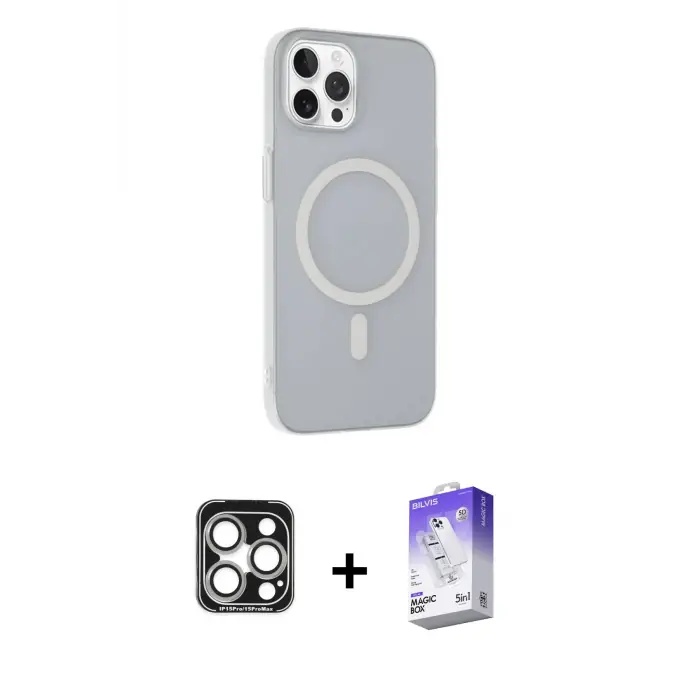ieg™ iPhone 15 Pro Max Kılıf Çekirdek Modern Prime - Siyah Bilvis 5in1 3D Magic Cam Ekran Koruyucu + PVD Metal Kamera Lens - GS