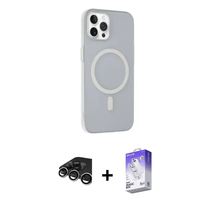 ieg™ iPhone 15 Pro Max Kılıf Çekirdek Modern Prime - Siyah Bilvis 5in1 3D Magic Cam Ekran Koruyucu + Raze Metal Kamera Lens - GS