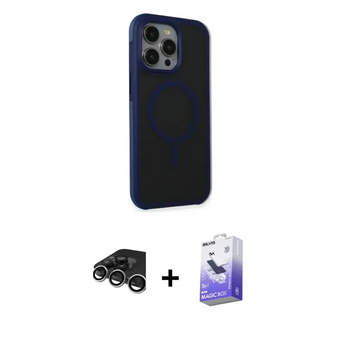 ieg™ iPhone 15 Pro Max Kılıf Çekirdek Yansıma Prime - Siyah Bilvis 5in1 5D Magic Hayalet Cam Ekran Koruyucu + Raze Metal Kamera Lens - GS